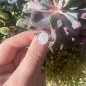 Rainbow moonstone crystal ring size 7 set in white bronze